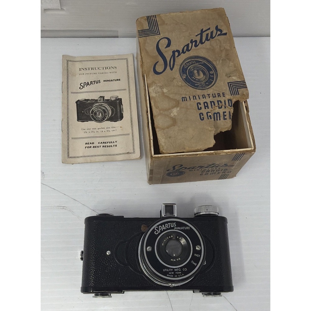 Spartus Falcon Bakelite Miniature 127 Film Camera Utility Mfg W/ Box And Manual
